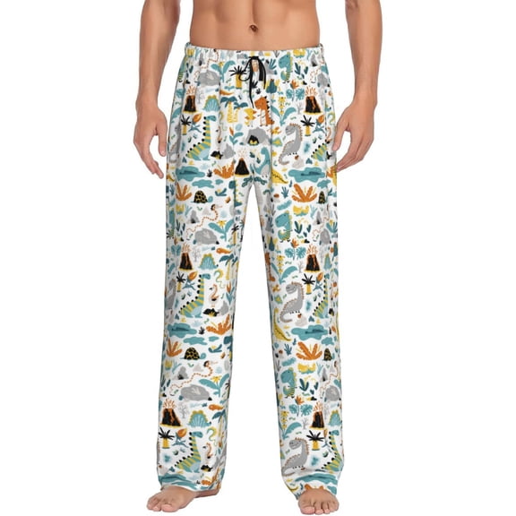 Vsdgher Cartoon Dinosaur Print Mens Pajama Pants Sleep & Lounge Pants, PJ Bottoms With elastic waistb and Pockets