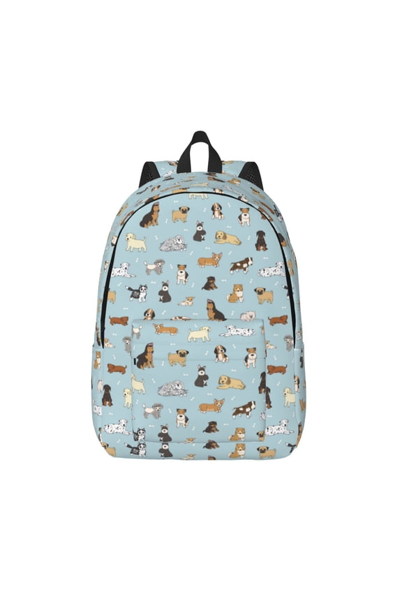 Cartoon Doodle Puppy Print Canvas Backpack Travel Rucksack Unisex Knapsack 15.7/17.7Inch Laptop Backpack for Work,College -Medium