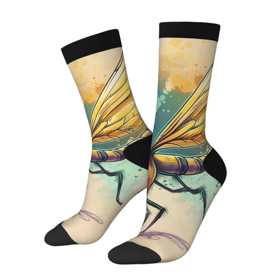 Vsdgher Cartoon Dragonfly Art Crew Socks for Men & Women, Breathable Casual Athletic Ankle Socks