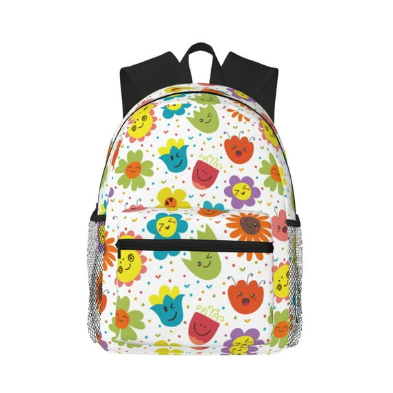 Vsdgher Cartoon Flowers Print Unisex Large Capacity Bookbag Schoolbag Casual Daypack for High School/College/Teens/Travel/Work