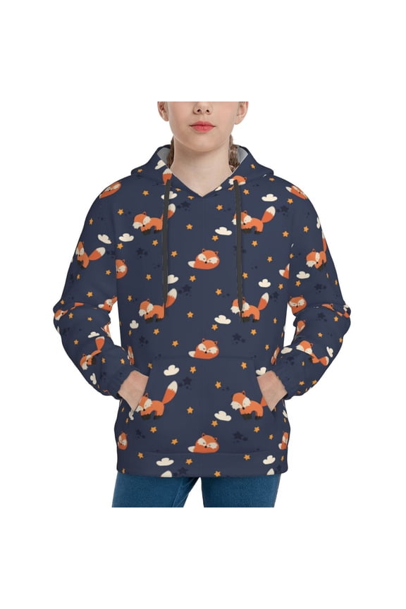 Cartoon Fox Hoodie Youth Classic Hooded Pullover Sweatshirts Essentials Hoodie for Children (s-xl)-Large