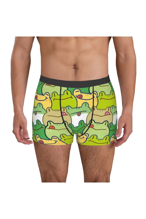 Cartoon Frog Pattern Men's Boxer Brief Underwear,Soft Funny Underwear for Men-X-Large