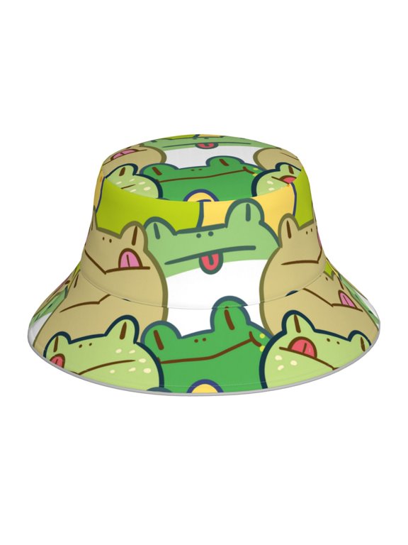 Cartoon Frog Print Bucket Hat for Men&Women Bucket Hat Reversible Summer Double-Side-Wear Travel Gardening, Beach, Camping, Hiking, Fishing Cap