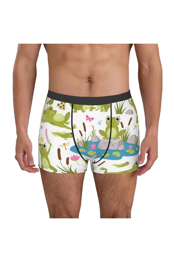 Cartoon Frogs Pattern Men's Boxer Brief Underwear,Soft Funny Underwear for Men-Small