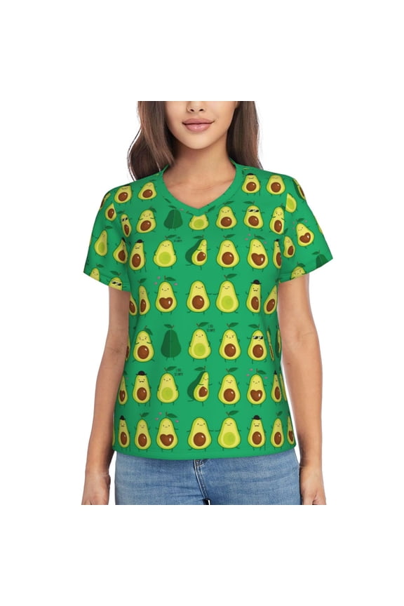 Cartoon Fruit 1 Women Shirts V Neck Short Sleeve Tops T-Shirt Basic Tees, S to 3XLSmall