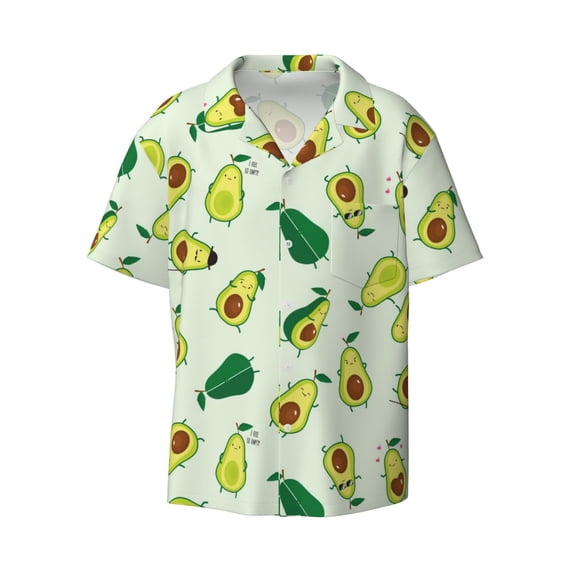 Vsdgher Cartoon Fruit Print Men's Wrinkle Free Untucked Cuban Shirt Business Casual Button Down Shirts Short Sleeve Shirt
