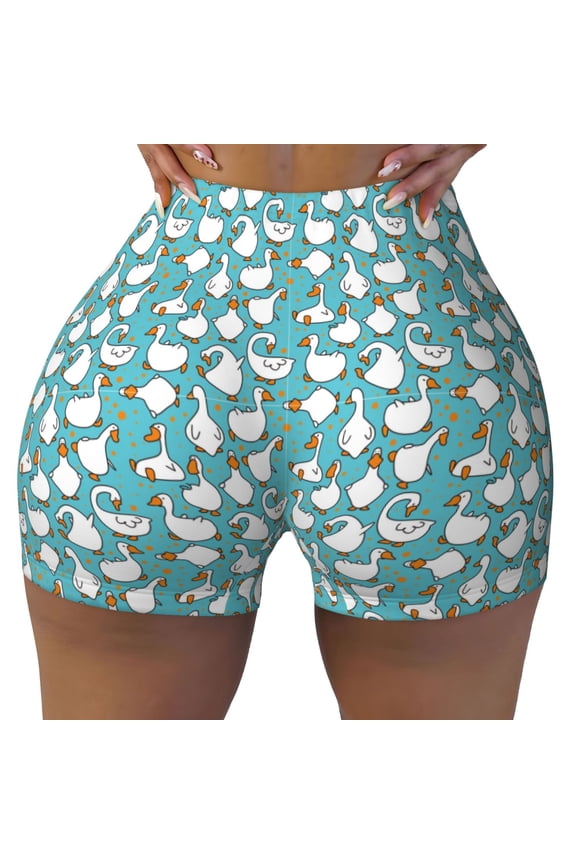 Cartoon Funny Goose print Workout Shorts for Women Seamless Soft Smooth Gym Yoga Scrunch Active Exercise Fitness Shorts