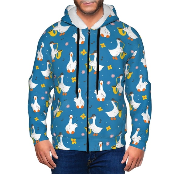 Vsdgher Cartoon Goose Mens Hoodies Zip Hoodie, Hoodies for Men, Zip-up Hooded Sweatshirt-Medium