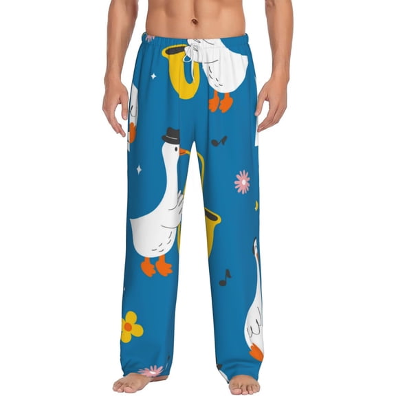 Vsdgher Cartoon Goose Print Mens Pajama Pants Sleep & Lounge Pants, PJ Bottoms With elastic waistb and Pockets