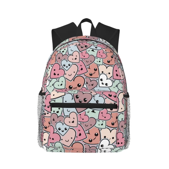 Vsdgher Cartoon Hearts Print Unisex Large Capacity Bookbag Schoolbag Casual Daypack for High School/College/Teens/Travel/Work