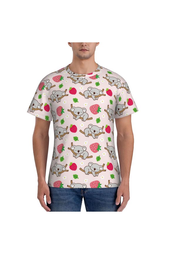 Cartoon Koala Bear Print Men's Dry Fit Mesh Athletic Shirts Moisture Wicking Tennis T-Shirt Tops