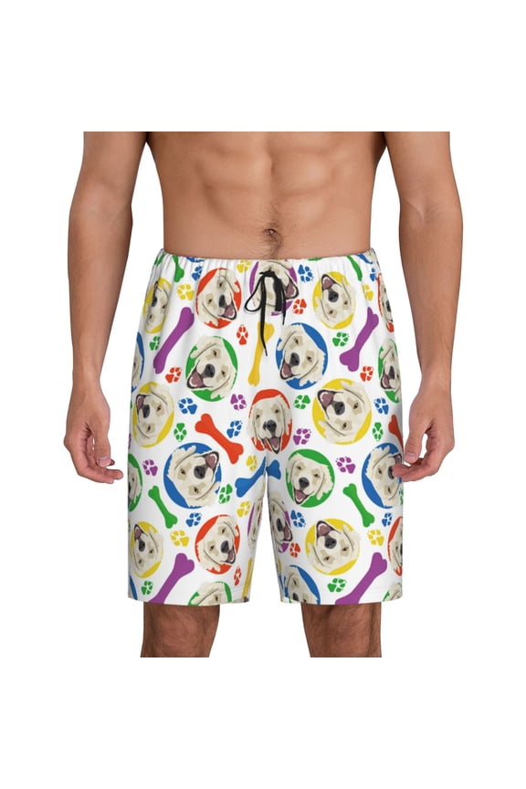 Cartoon Labrador Retriever Print Men's Pajama Shorts Lounge Bottoms Sleep Shorts Elastic Waist Lightweight PJ Shorts with Pockets-4X-Large