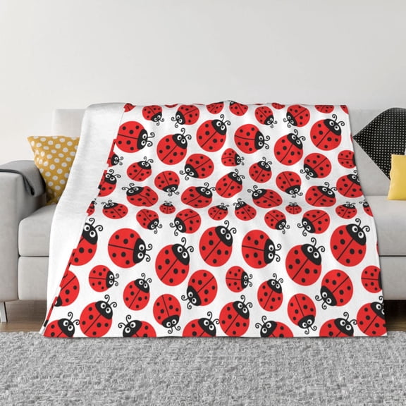 Vsdgher Cartoon Ladybug Pattern Fleece Throw Blanket, Horizontal Fleece Bedding Home Decor for Couch & Bed All Season Use -50"x40"