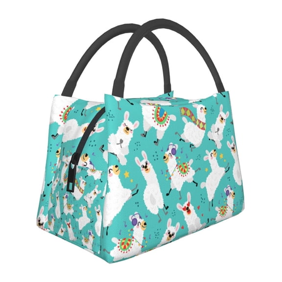 Vsdgher Cartoon Llamas Print Insulated Reusable Bags with Sturdy Zipper and Handles, Foldable Totes for Hot or Cold Food Bring or Delivery