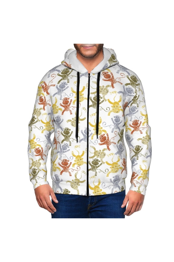 Cartoon Monkey Mens Hoodies Zip Hoodie, Hoodies for Men, Zip-up Hooded Sweatshirt-Medium