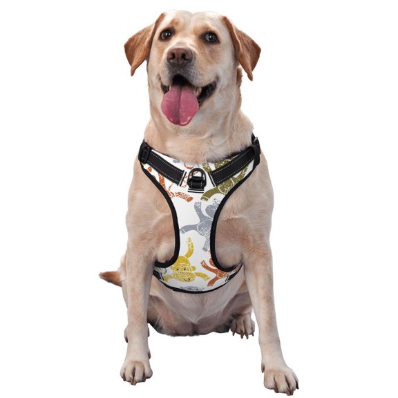 Vsdgher Cartoon Monkey Pattern Dog Harness,No Pull Pet Harness with Soft Padded Handle,Adjustable Reflective Vest with 2 Buckles,4 Slide Buckles,S-XL Small