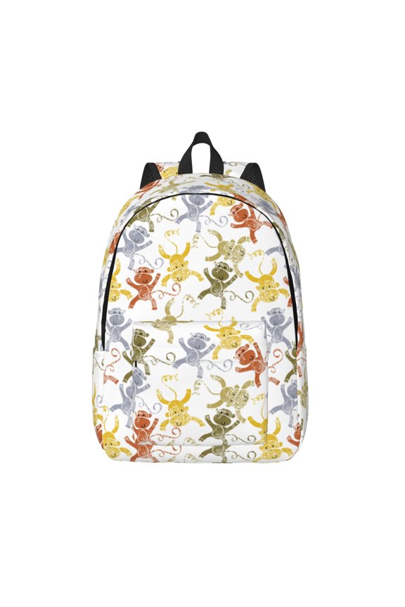 Cartoon Monkey Print Canvas Backpack Travel Rucksack Unisex Knapsack 15.7/17.7Inch Laptop Backpack for Work,College -Small