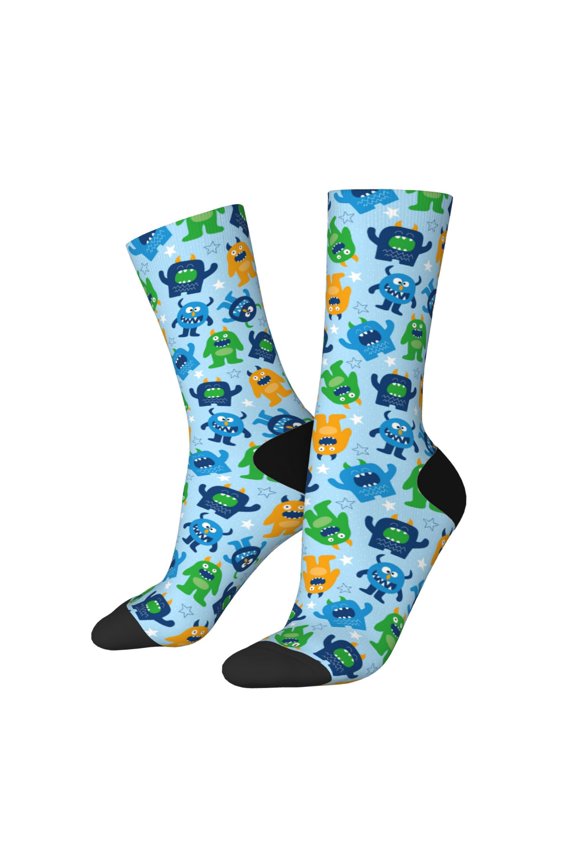Cartoon Monster Crew Socks for Men & Women, Breathable Casual Athletic Ankle Socks