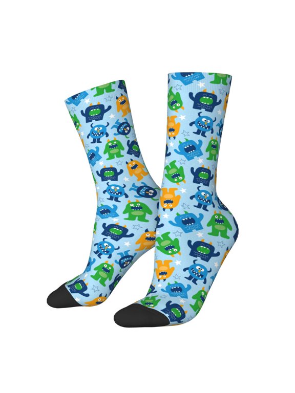 Cartoon Monster Crew Socks for Men & Women, Breathable Casual Athletic Ankle Socks