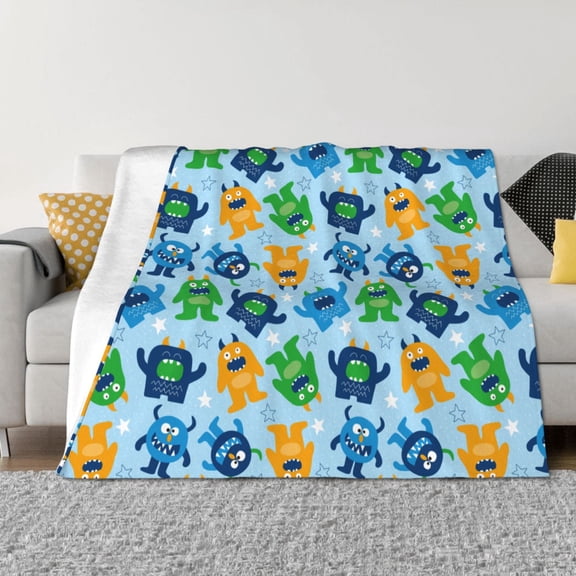 Vsdgher Cartoon Monster Pattern Fleece Throw Blanket, Horizontal Fleece Bedding Home Decor for Couch & Bed All Season Use -60"x50"