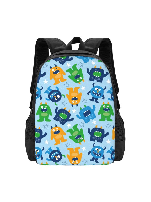 Cartoon Monster Print Backpack for Women Men School Bookbag with Laptop Compartment for College Work Travel, Simple Fashion Casual Daypack, Fit 15" Laptop