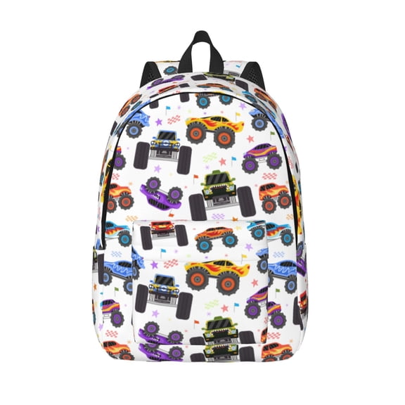 Vsdgher Cartoon Monster Trucks1 Print Canvas Backpack Travel Rucksack Unisex Knapsack 15.7/17.7Inch Laptop Backpack for Work,College -Medium