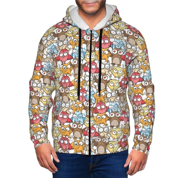 Vsdgher Cartoon Owls 1 Mens Hoodies Zip Hoodie, Hoodies for Men, Zip-up Hooded Sweatshirt-3X-Large