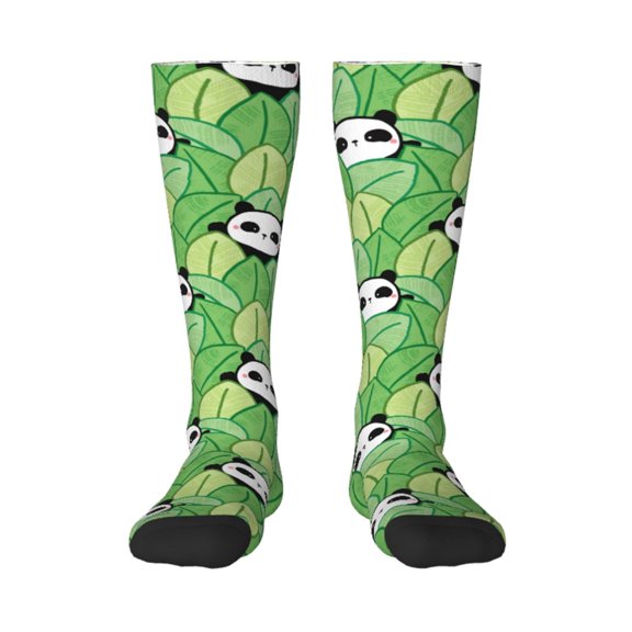 Vsdgher Cartoon Panda And Leaf 1 Print Thigh High Socks Extra Long Stretchy Sock Women Over Knee High Opaque Stocking Daily Wear