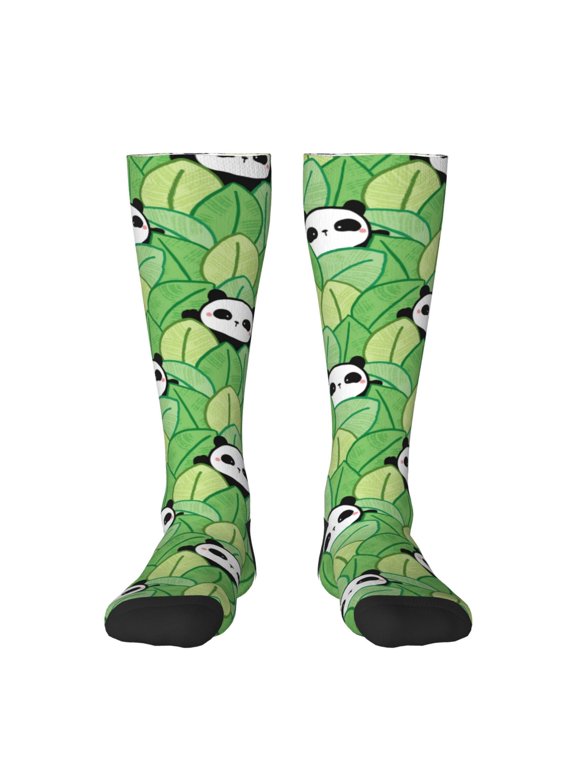 Cartoon Panda And Leaf 1 Print Thigh High Socks Extra Long Stretchy Sock Women Over Knee High Opaque Stocking Daily Wear