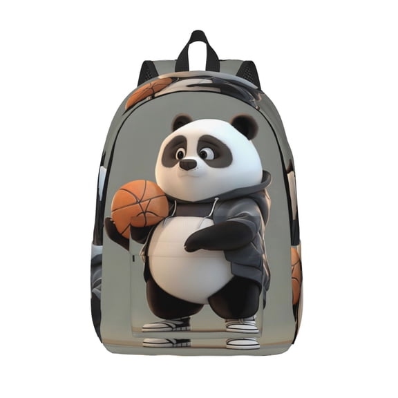 Vsdgher Cartoon Pandas Basketball Print Canvas Backpack Travel Rucksack Unisex Knapsack 15.7/17.7Inch Laptop Backpack for Work,College -Small