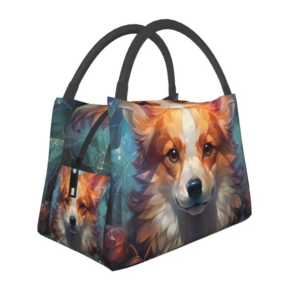 Vsdgher Cartoon Pattern Corgi Print Insulated Reusable Bags with Sturdy Zipper and Handles, Foldable Totes for Hot or Cold Food Bring or Delivery