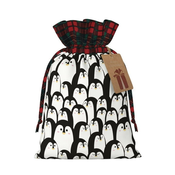 Vsdgher Cartoon Penguin Christmas Drawstring Bags Xmas Burlap Bags Pouches Xmas Elements Wrapping Bags for Candy Goody Birthday Wedding-Black