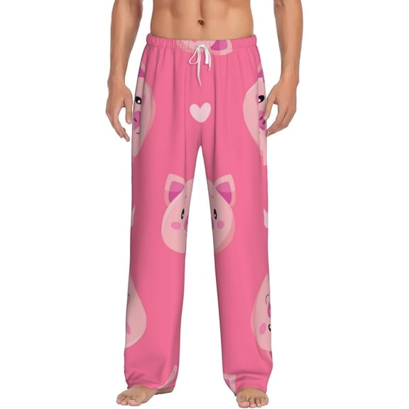 Vsdgher Cartoon Pigs and Hearts Print Mens Pajama Pants Sleep & Lounge Pants, PJ Bottoms With elastic waistb and Pockets
