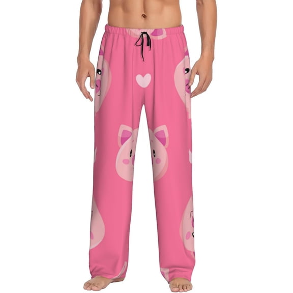 Vsdgher Cartoon Pigs and Hearts Print Mens Pajama Pants Sleep & Lounge Pants, PJ Bottoms With elastic waistb and Pockets