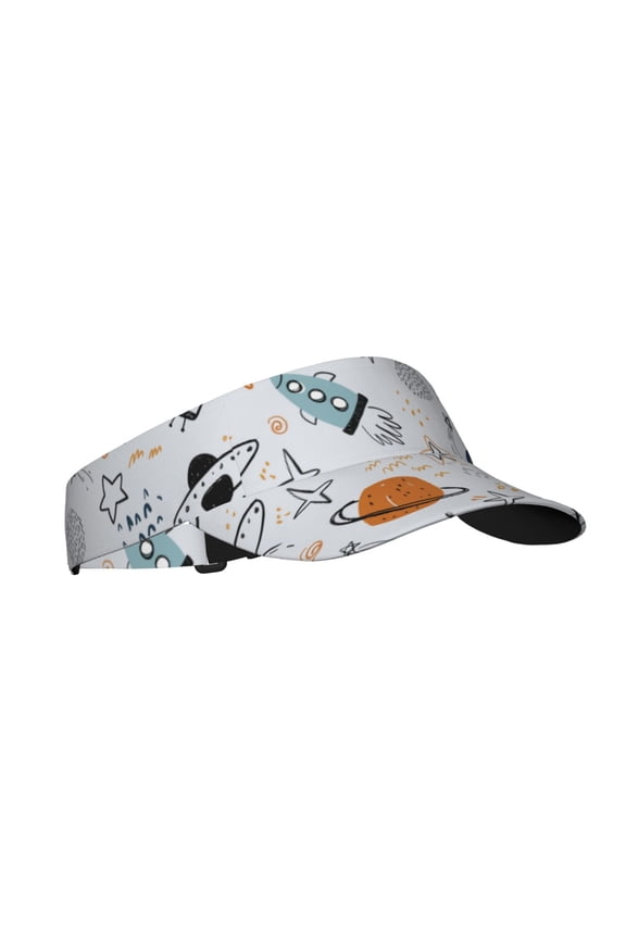 Cartoon Planets Print Adult Sunscreen Visor Cap,1 Piece of Sport Sun Visor Hats Adjustable Sun Hat for Outdoor Activities Fits for Women and Men (One Size)