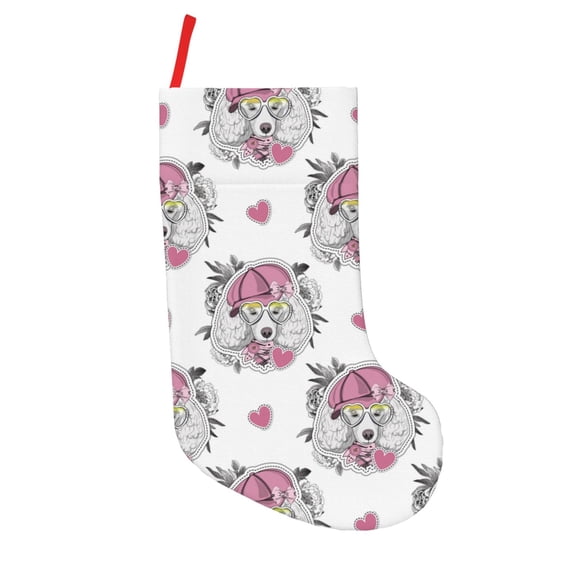 Vsdgher Cartoon Poodle Dog Christmas Stockings 18 inch Large Kids Stocking Bags Hanging Socks for Christmas Decor Decorations