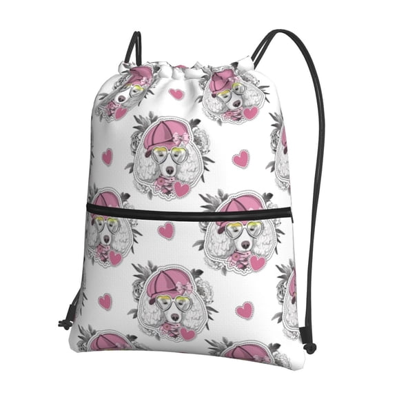 Vsdgher Cartoon Poodle Dog Drawstring Backpack Water Resistant String Bag Sports Sackpack Gym Sack for Men Women