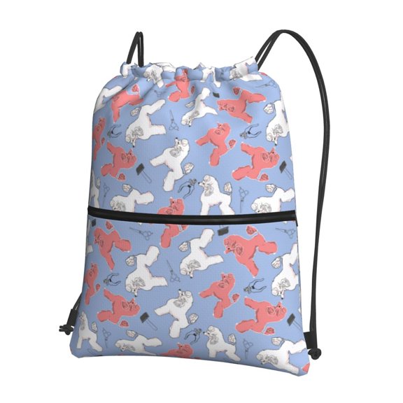 Vsdgher Cartoon Poodle Dog Drawstring Backpack Water Resistant String Bag Sports Sackpack Gym Sack for Men Women