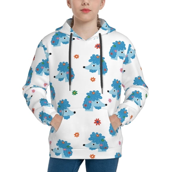 Vsdgher Cartoon Poodle Dog Hoodie Youth Classic Hooded Pullover Sweatshirts Essentials Hoodie for Children (s-xl)-Large