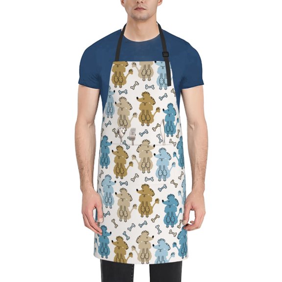 Vsdgher Cartoon Poodle Dog Waterproof Apron with 2 Pockets Kitchen Chef Aprons Bibs for Grooming Cooking Baking Painting Gardening