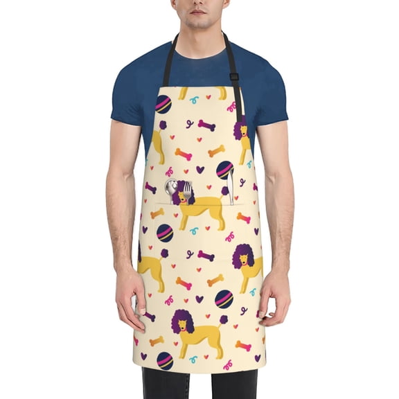 Vsdgher Cartoon Poodle Dog Waterproof Apron with 2 Pockets Kitchen Chef Aprons Bibs for Grooming Cooking Baking Painting Gardening