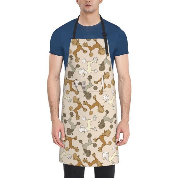 Vsdgher Cartoon Poodle Dog Waterproof Apron with 2 Pockets Kitchen Chef Aprons Bibs for Grooming Cooking Baking Painting Gardening