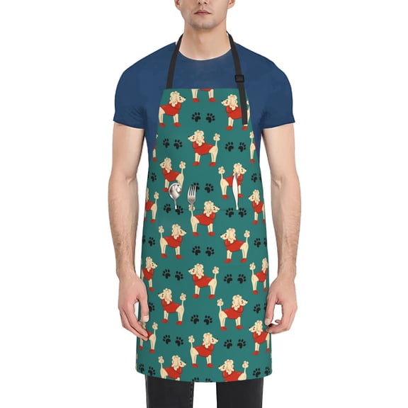 Vsdgher Cartoon Poodle Dog Waterproof Apron with 2 Pockets Kitchen Chef Aprons Bibs for Grooming Cooking Baking Painting Gardening