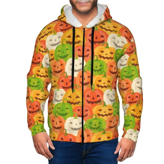 Vsdgher Cartoon Pumpkins Mens Hoodies Zip Hoodie, Hoodies for Men, Zip-up Hooded Sweatshirt-Medium