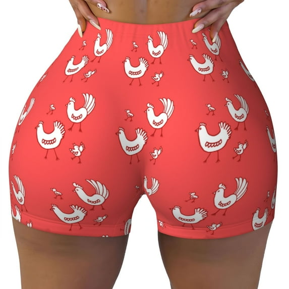 Vsdgher Cartoon Rooster print Workout Shorts for Women Seamless Soft Smooth Gym Yoga Scrunch Active Exercise Fitness Shorts