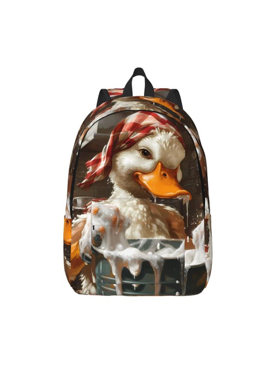 Cartoon Scottish Duck Print Canvas Backpack Travel Rucksack Unisex Knapsack 15.7/17.7Inch Laptop Backpack for Work,College -Medium