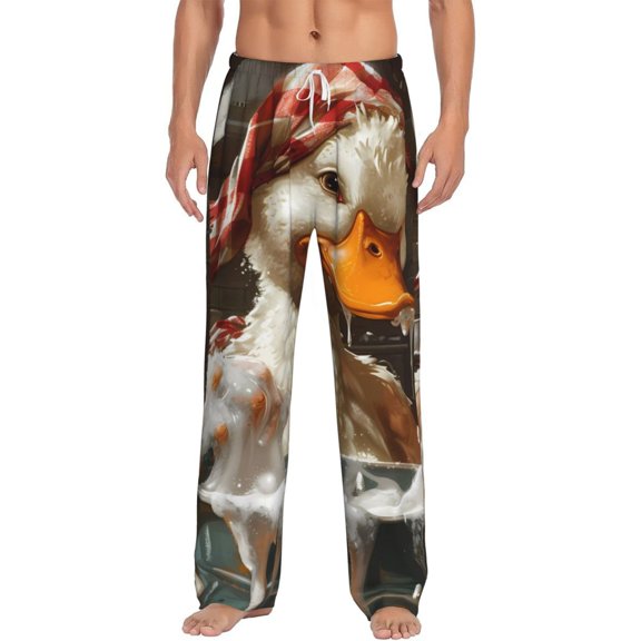 Vsdgher Cartoon Scottish Duck Print Mens Pajama Pants Sleep & Lounge Pants, PJ Bottoms With elastic waistb and Pockets