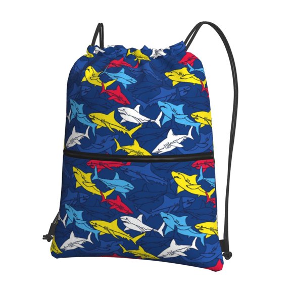 Vsdgher Cartoon Shark Drawstring Backpack Water Resistant String Bag Sports Sackpack Gym Sack for Men Women