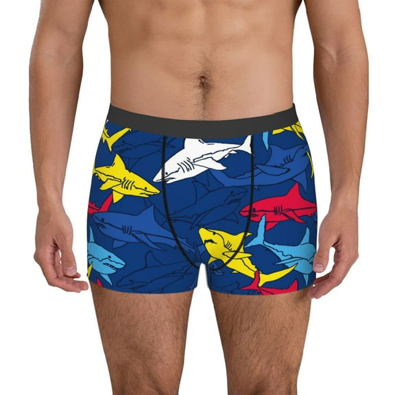 Vsdgher Cartoon Shark Pattern Men's Boxer Brief Underwear,Soft Funny Underwear for Men-Small