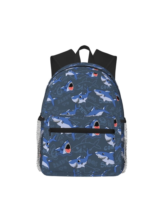 Cartoon Shark Unisex Large Capacity Bookbag, Schoolbag, Casual Daypack for High School, College, Teens, Travel, Work